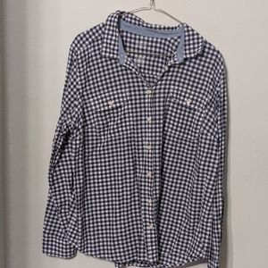 Navy and White Plaid Button Down Shirt Size XL